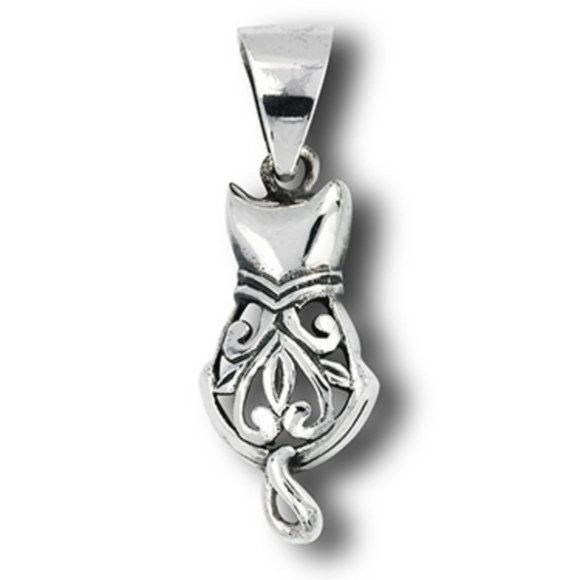 925 STERLING SILVER FILIGREE CAT PENDANT - Picture 1 of 6